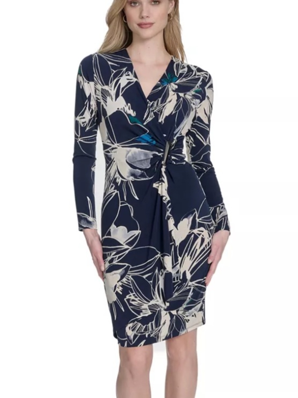 Calvin Klein Faux Wrap Twisted Floral Midi Dress size 6 NWT